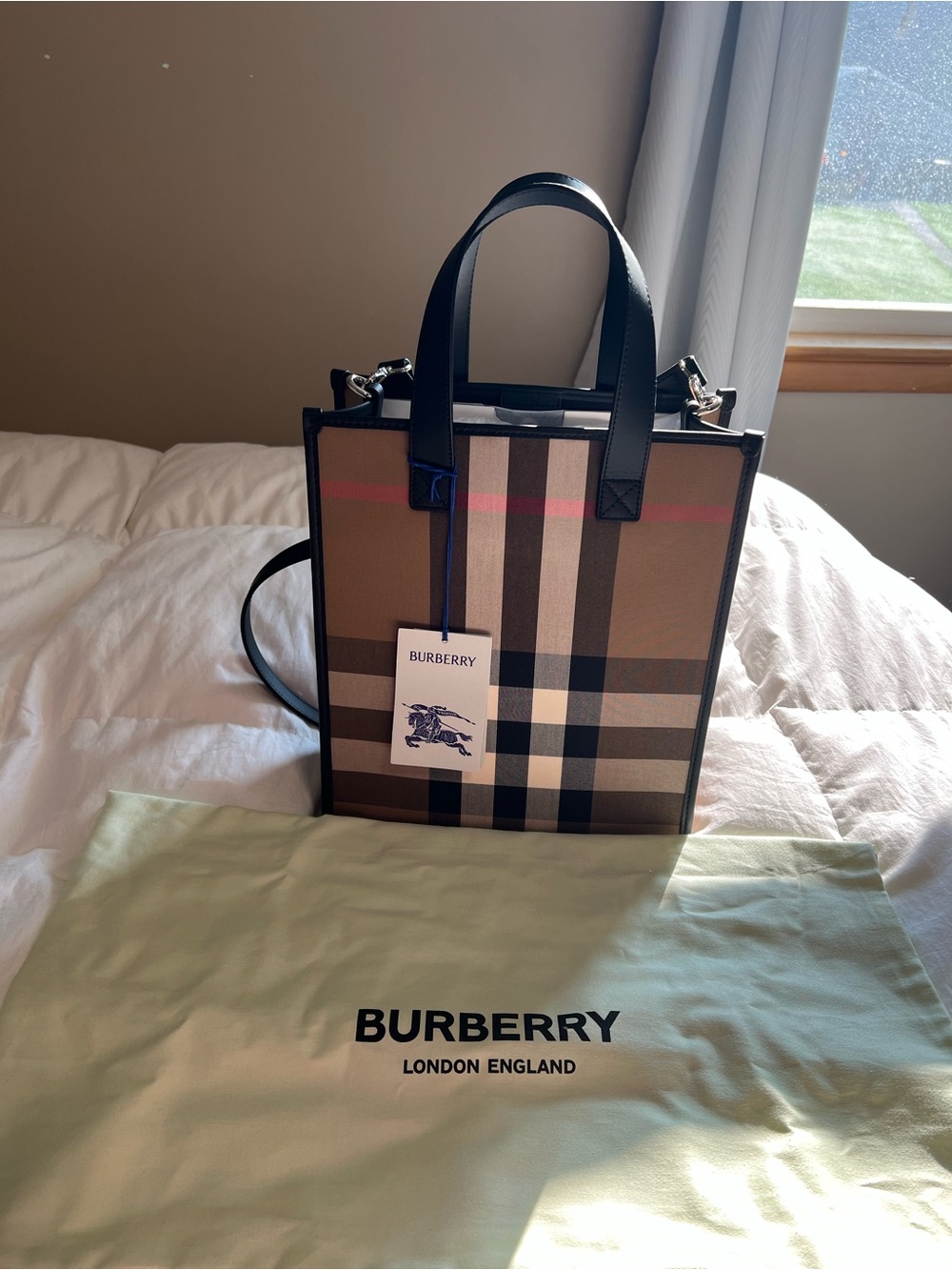 Burberry Beige Check Small Leather-Trim Bag NWT